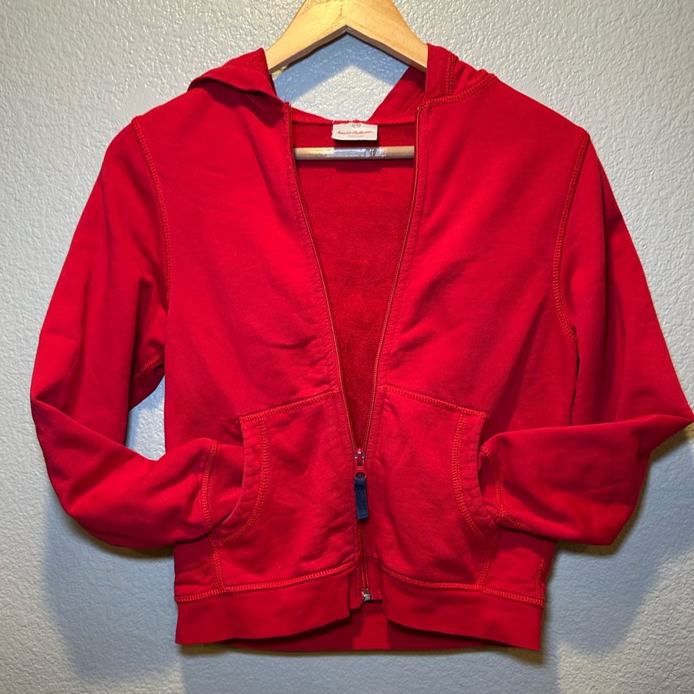 Hanna Andersson Full Zip Red Hoodie 130 100% Cotton Fall Winter Cozy